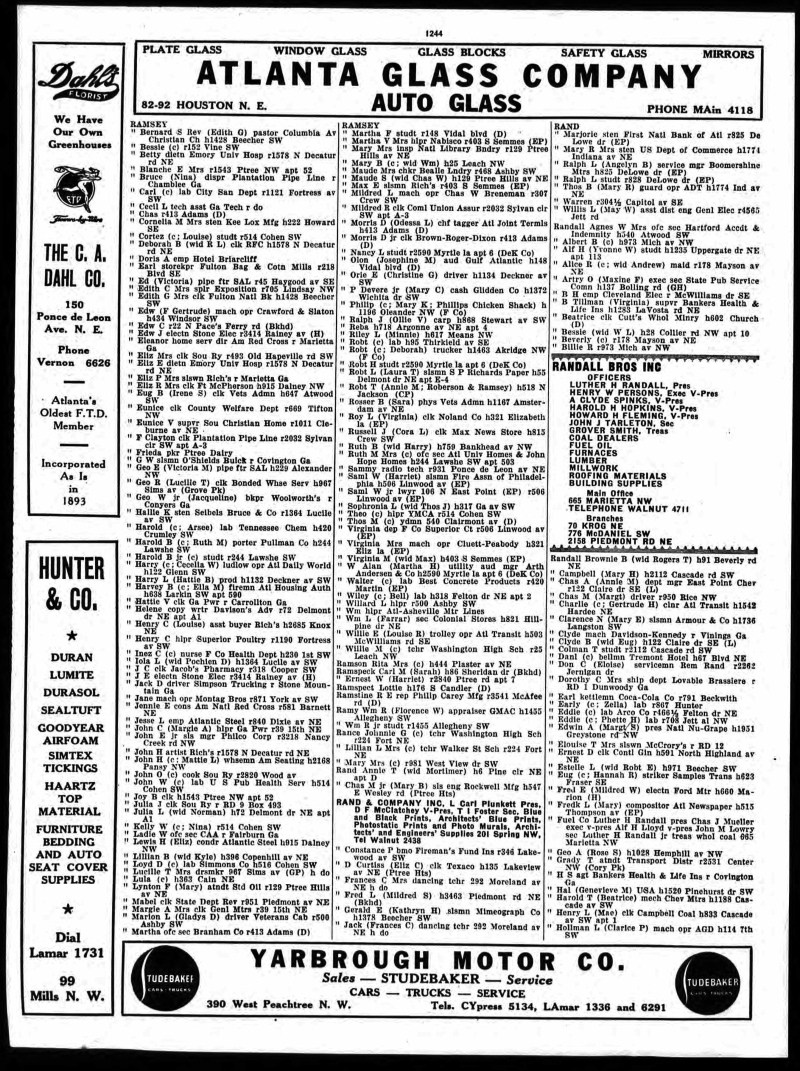 Atlanta Georgia City Directory-1951. Listing under "Randall": "Artry O (Maxine F), exec sec State Pub Service Comn, h137 Bolling Rd (GH)"
