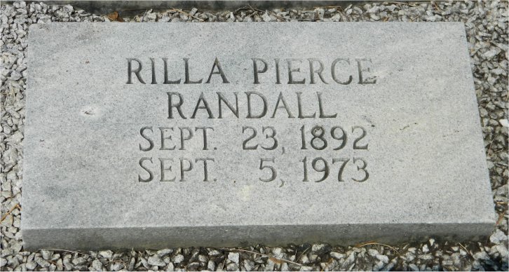 Gravestone for Rilla Zuella Pierce Randall (Sept. 23, 1892 - Sept. 5, 1973)