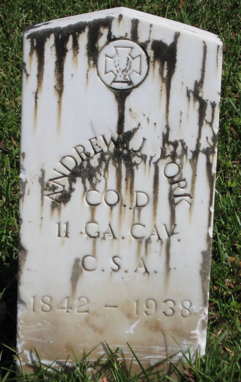 Tombstone for Andrew Jackson York. 1842 - 1938.