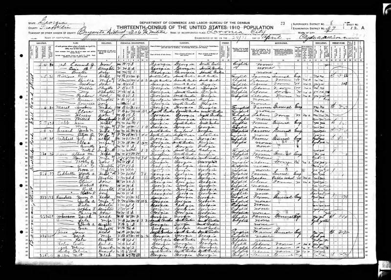 1910 U.S. Census. Henry Oran Randall's family beings on line 35.