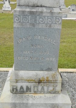 Tombstone inscribed: "Ira W. Randall. Born May 4, 1839. Died May 15, 1898."