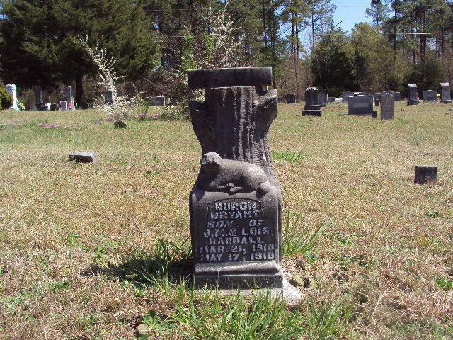 Tombstone for Huron Bryant Randall (Mar. 21, 1910 - May 17, 1910) He died in infancy.((http://www.findagrave.com/cgi-bin/fg.cgi?page=gr&GRid=34398253)).