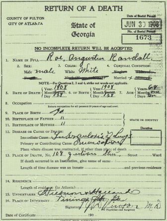 Rowan A. Randall's Death Certificate