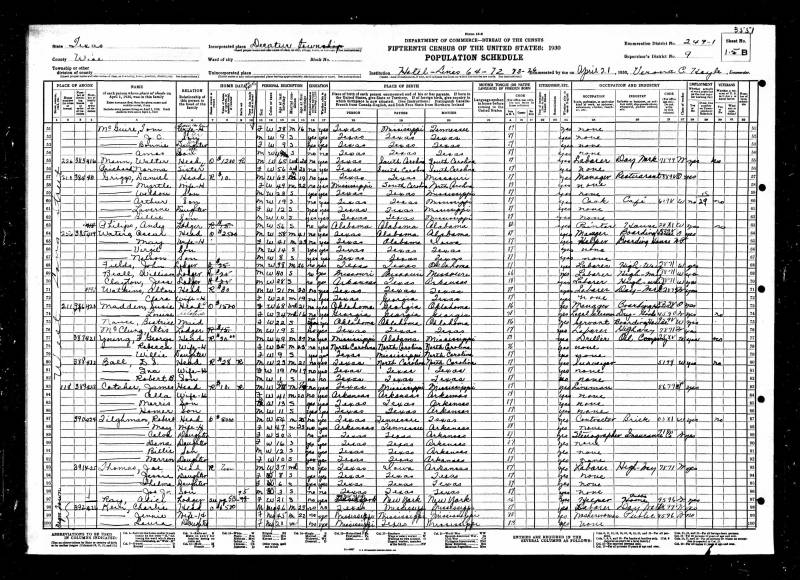 1930 U.S. Census. Susie Madden's family begins on line 73.