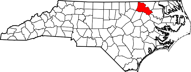 Halifax County, North Carolina as it appears today. In from 1758-1774 it extended further southeast (as depicted [[http://www.carolana.com/NC/Counties/halifax_1758_to_1774.html|here]]).