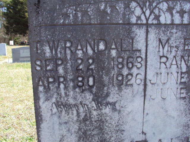 Close-up of tombstone for Thomas Watson Randall (September 22, 1863 - April 30, 1926)