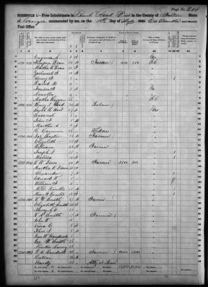 1860 Census, page 204. P.H. Randal's family begins on line 38.