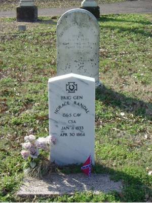 The new tombstone placed in front of the original tombstone at Marshall Cemetery for Brig. Gen. Horace Randal.