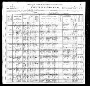 1900 U.S. Census. This page follows Jesse T.J. Clark's family, and simply lists the boarders who were living with the family.