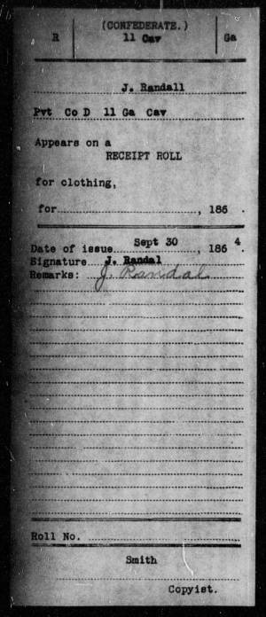 Receipt Roll for Clothing. Dated Sept. 30, 1864.