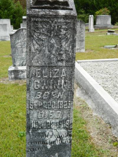 Inscription reads: "Eliza Gwinn. Born Sept. 20, 1825. Died July 28, 1913"