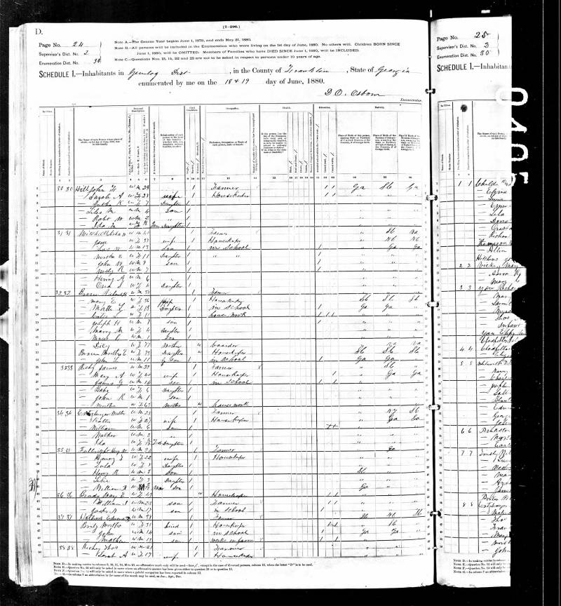 1880 U.S. Census. Elisha W. Mitchell's family begins on line 7.