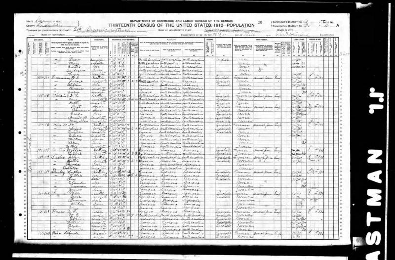 1910 United States Federal Census. Thomas Bonner McClain's family begins at line 51 (at top of page).