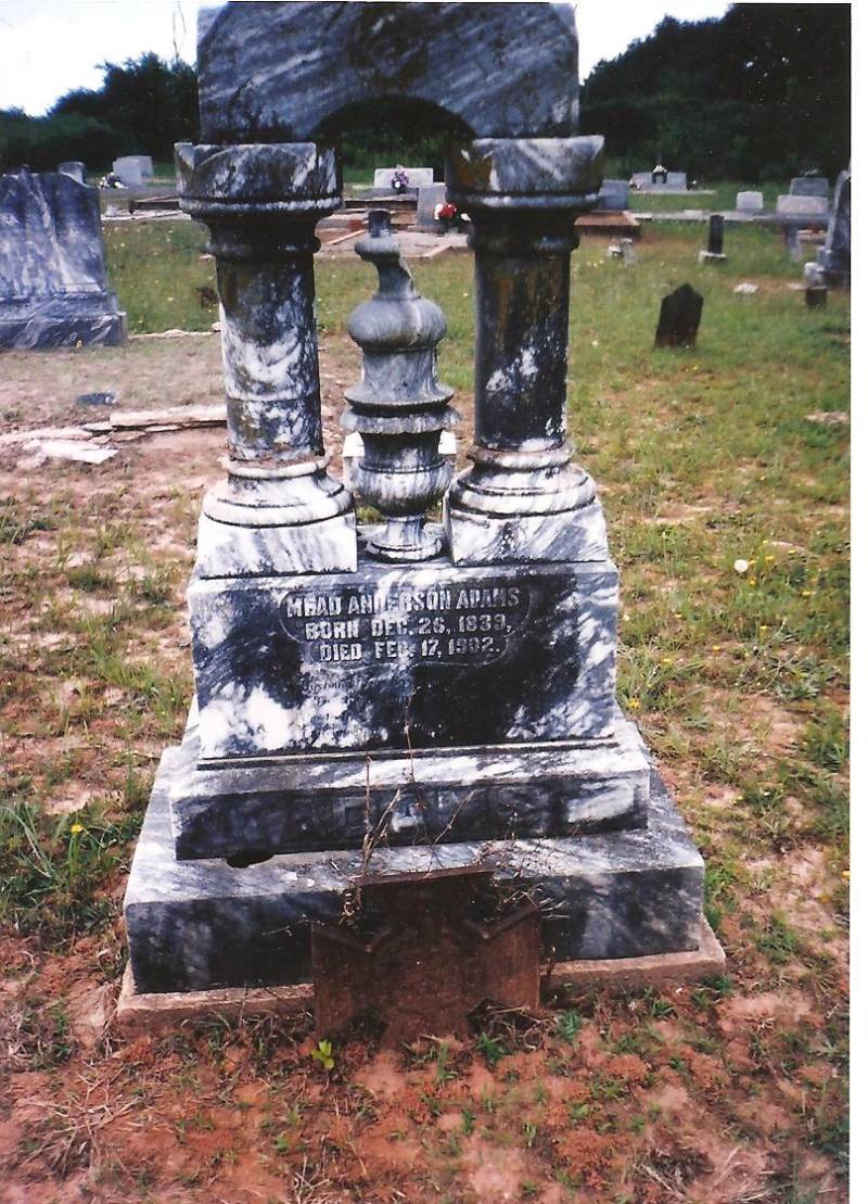 Tombstone inscribed: "Mead Anderson Adams. Born Dec. 26, 1839. Died Feb. 17, 1902"