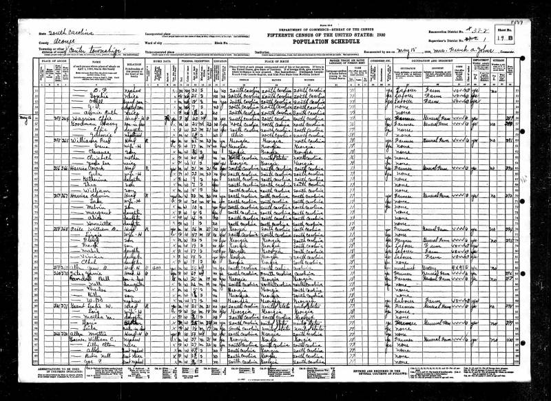 1930 U.S. Census. Janie Tate's family begins on line 84.
