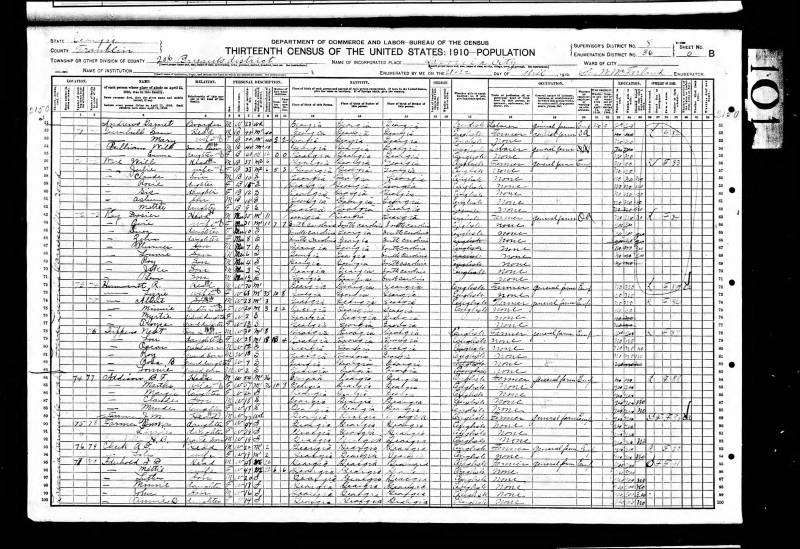 1910 United States Federal Census. James M. Farmer's family begins on line 89.