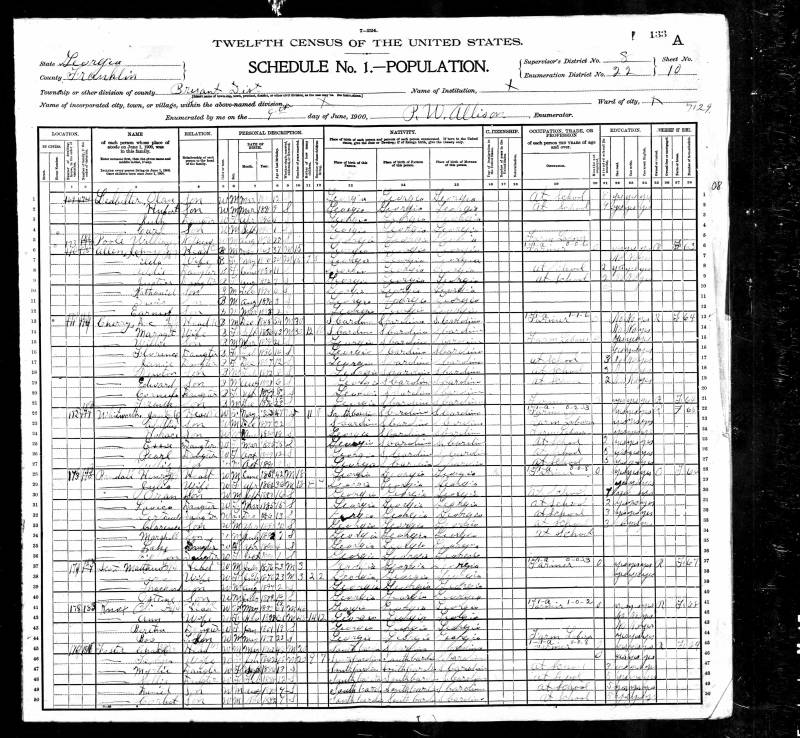1900 United States Federal Census. Henry Oran Randall's family begins on line 28.