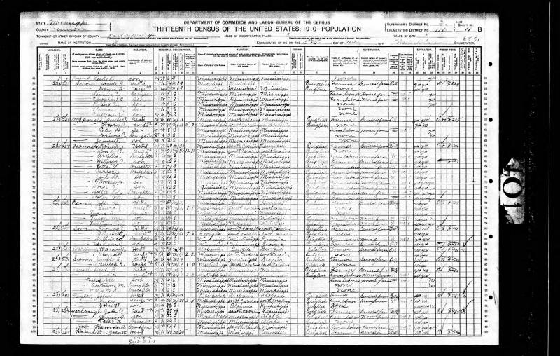 1910 U.S. Census. John Henry Randle's family begins on line 75.