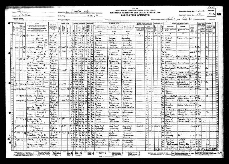 1930 U.S. Census. Thomas D. Randall's family continues at the top of the page at line 1.