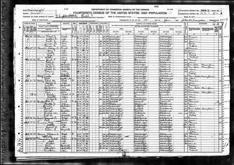 1920 U.S. Census. John Robert Randall's family begins on line 29.
