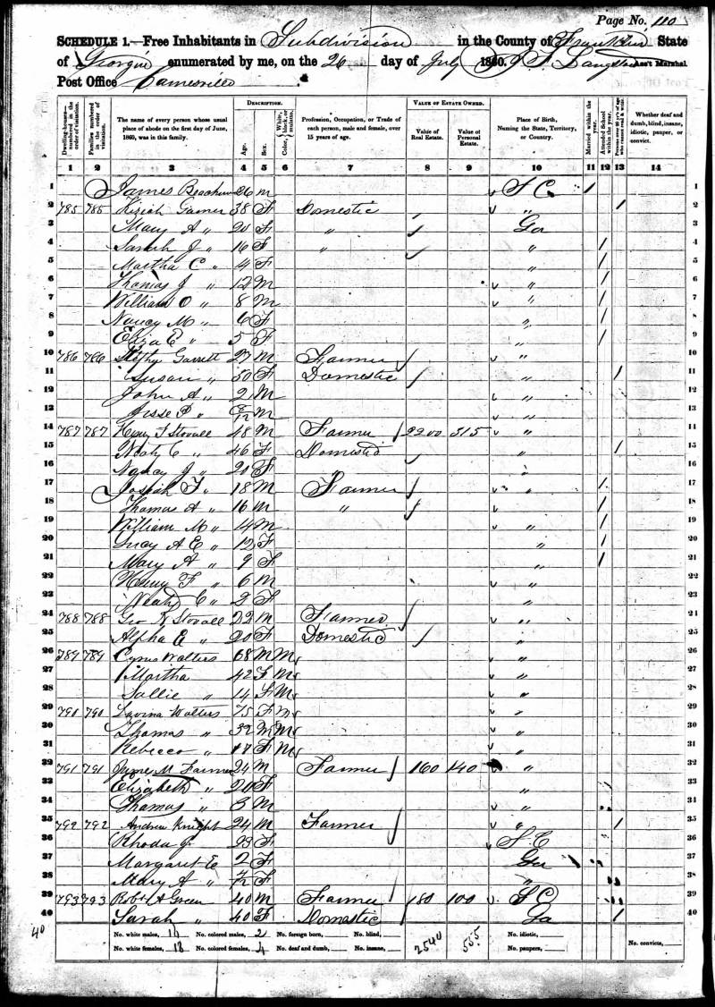 1860 U.S. Federal Census. James M. Farmer's family begins on line 32.