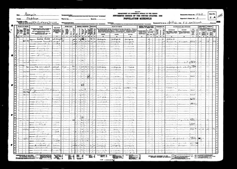 1930 U.S. Census. Russell O. Simmons's family begins on line 2.
