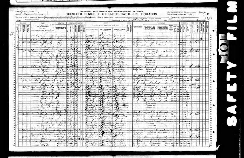 1910 United States Federal Census. William F. Clarke's family begins on line No. 65.