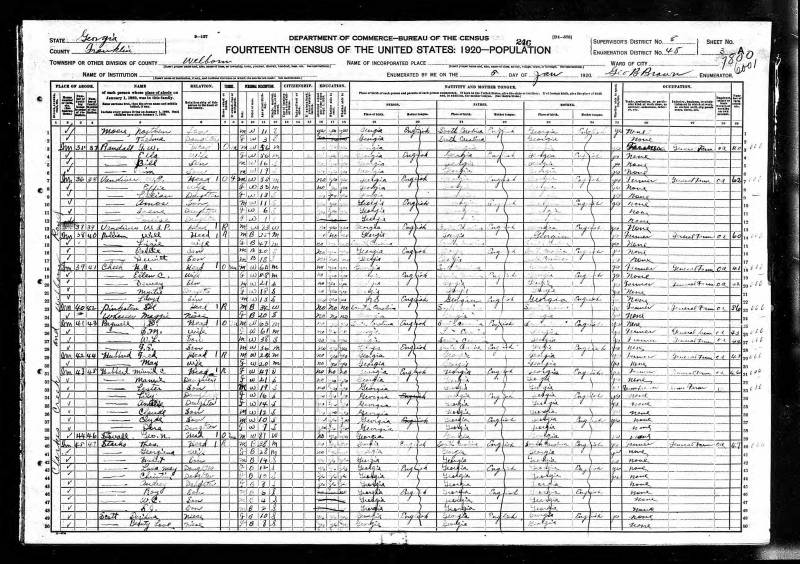 "1920 United States Federal Census". Thomas W. Randall's family begins on line 3.