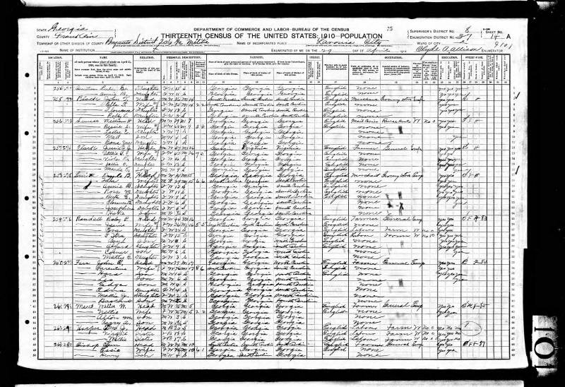 1910 U.S. Census. Jesse T.J. Clark's family begins at line 12.