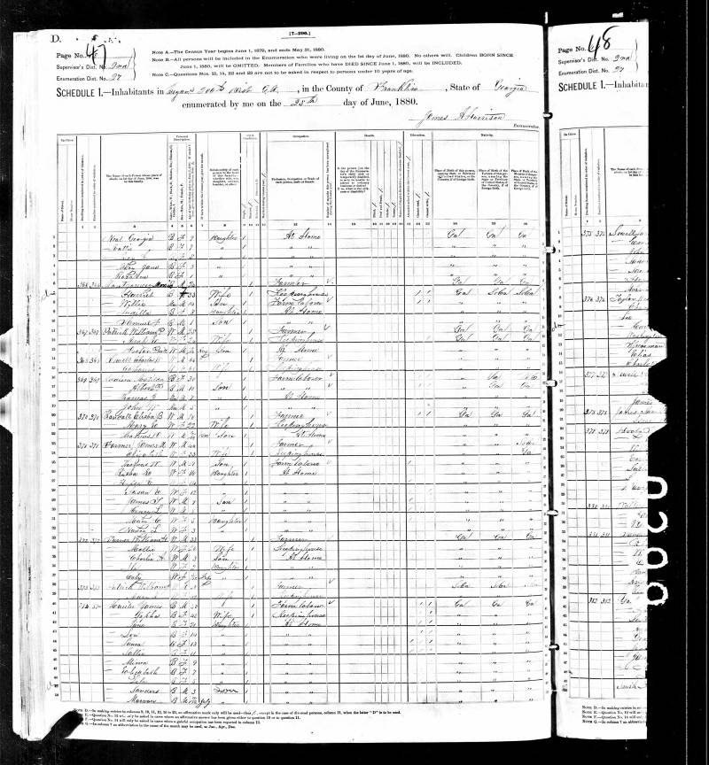 1880 United States Federal Census. James M. Farmer's family begins on line 23.