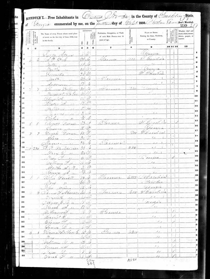 1850 U.S. Census. Jesse Adam's family continued.