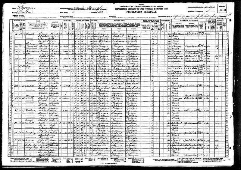 1930 US Census. Artry Otis Randall's family begins on line 56.