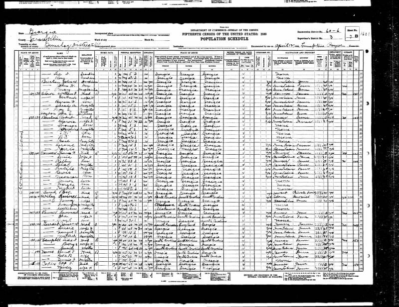 1930 United States Federal Census. William F. Clarke's family begins on line No. 56.