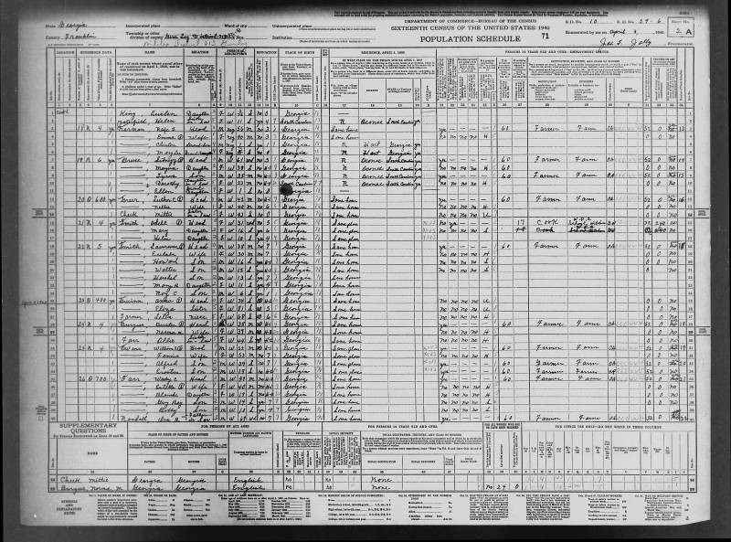 1940 U.S. Census. Ira R. Randall is listed on the last line, #40.