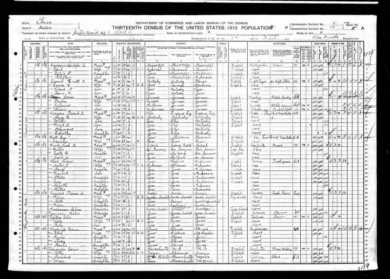1910 U.S. Census. Thomas Doomous Randall's family begins on line 33.