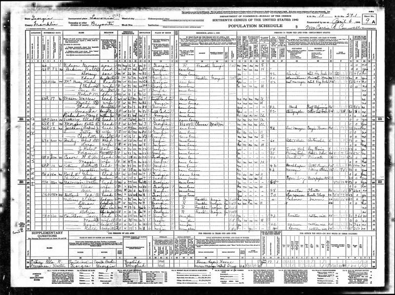1940 US Census. Eugenia Randall's family begins on line 27.