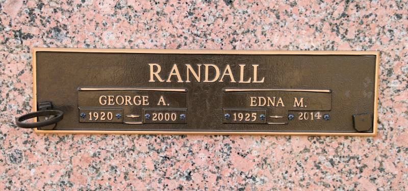 Marker for George Alman Randall (Feb. 8, 1920 - March 14, 2000) and Edna M. Utterback Randall (April 16, 1925 - April 6, 2014).