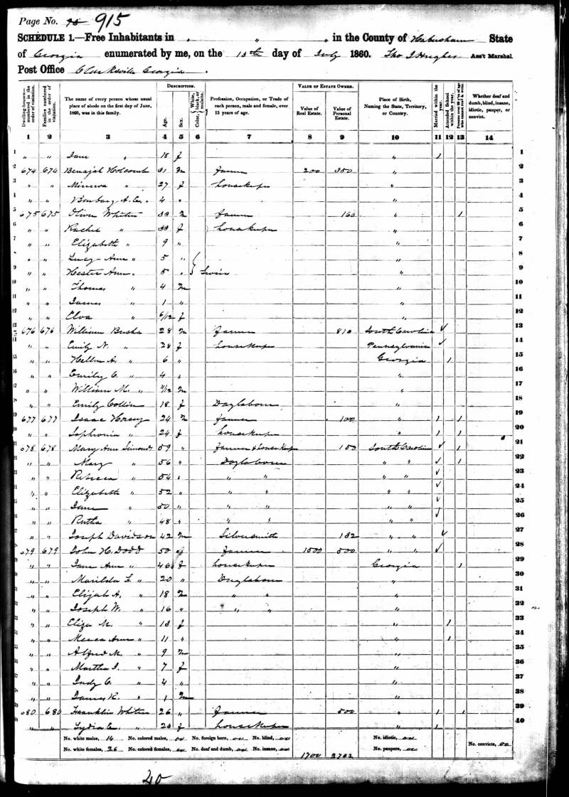 1860 U.S. Census. Oliver Whiten's family begins on line 5.