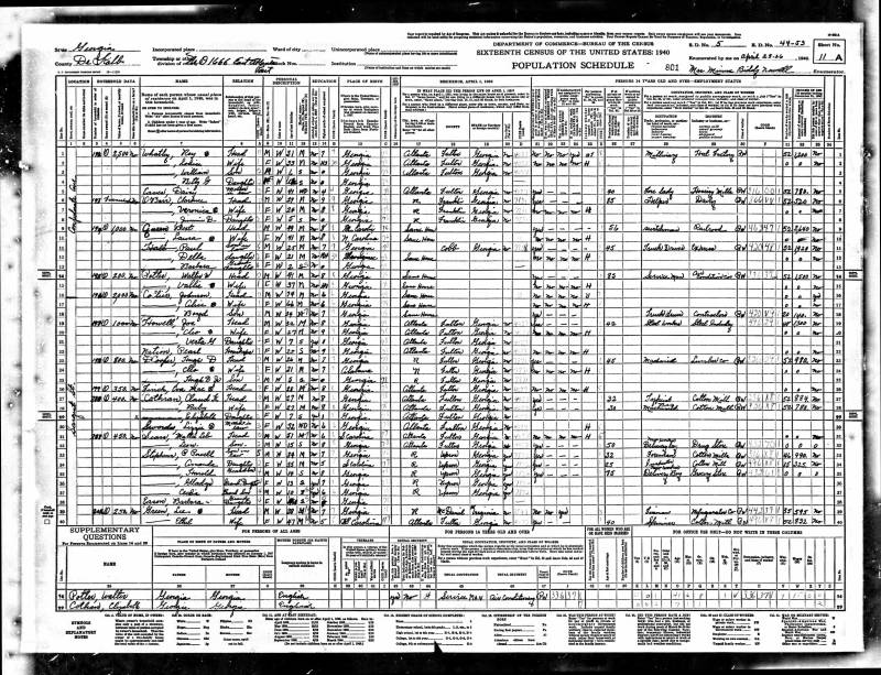 1940 U.S. Census. Clarence Dewey O'Barr's family begins on line 6.
