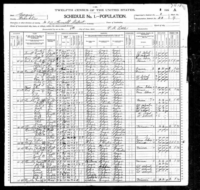 1900 U.S. Census. Roland's family begins on line 9.