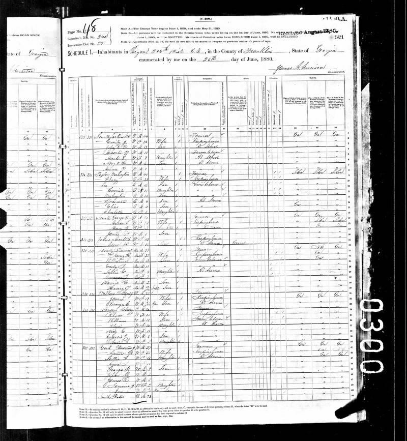 1880 U.S. Federal Census. Andrew Jackson York's family begins on line 40.