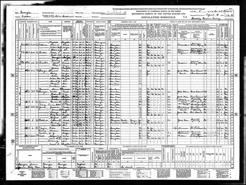 1940 US Census. Artry Otis Randall's family continues on line 1.