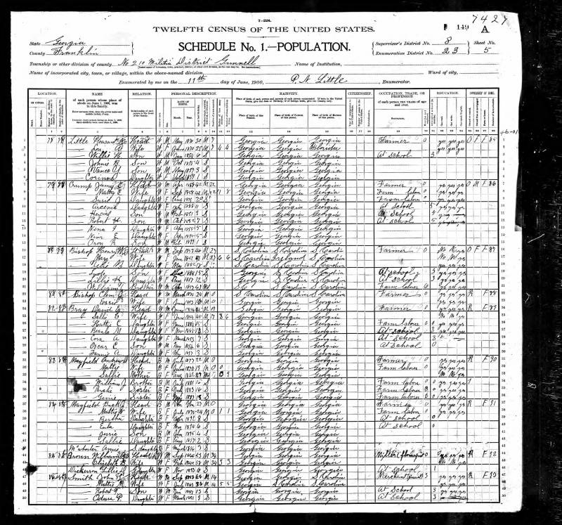 1900 U.S. Census. Roland's family begins on line 16.