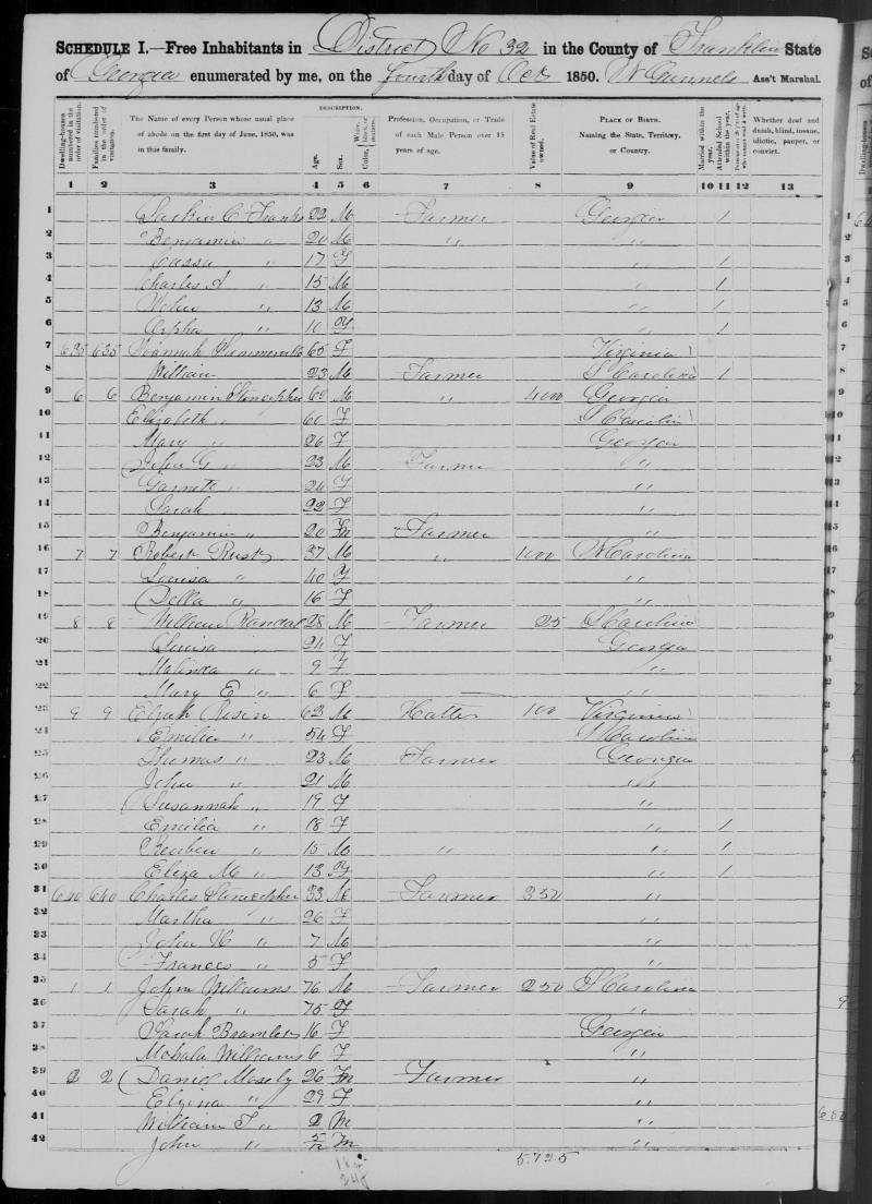 1850 U.S. Census - William Randal's family begins on line 19.