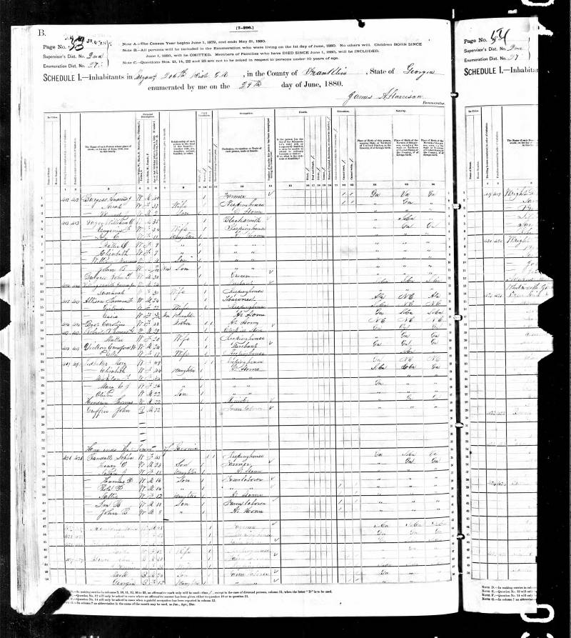 1880 U.S. Federal Census. Sophia Randal appears on line 34.