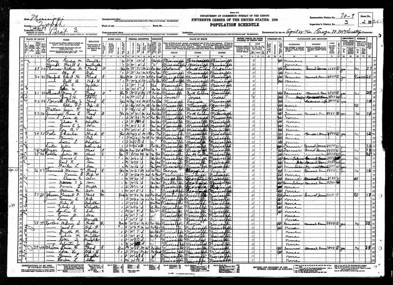 1930 U.S. Census. Sallie Mae Randle's family begins on line 74.)