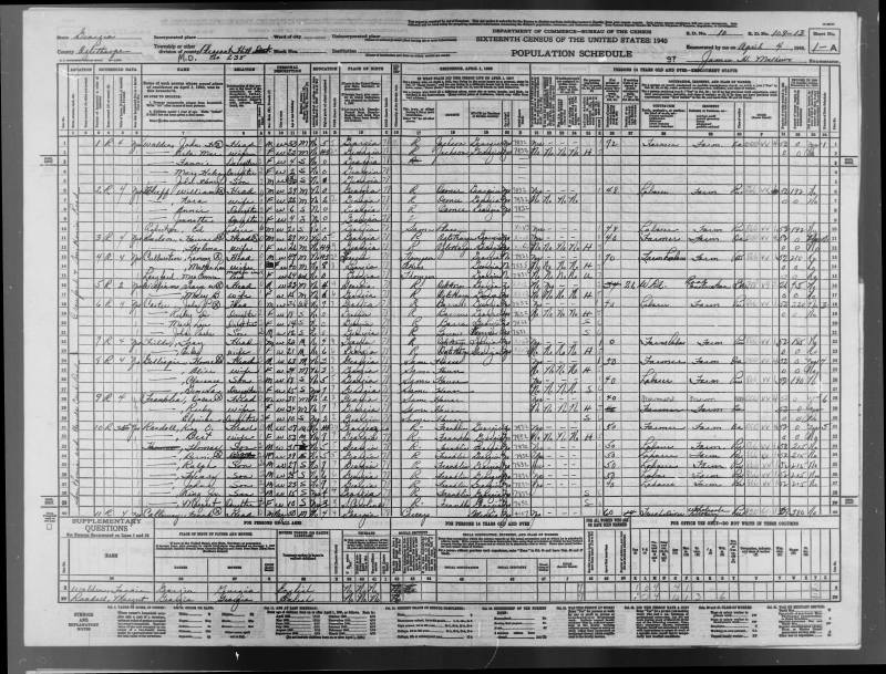 1940 United States Federal Census. King Oran Randall, Sr.'s family begins on line 31.