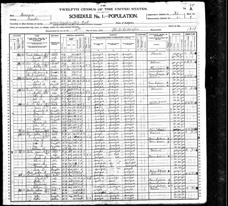 1900 U.S. Census. William Mealler's family is the last listing, beginning on line 47.